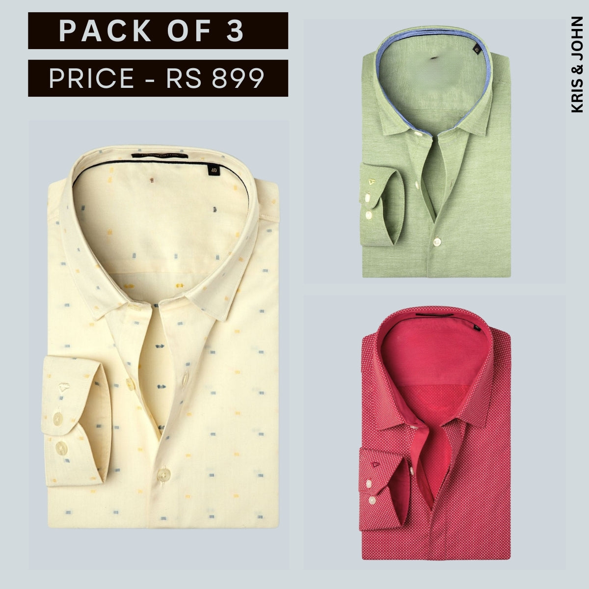 Shirt Happens: 3-Pack Men’s Stylish Formal Shirts – 100% Cotton, Full Sleeves with Pockets (FS-67)