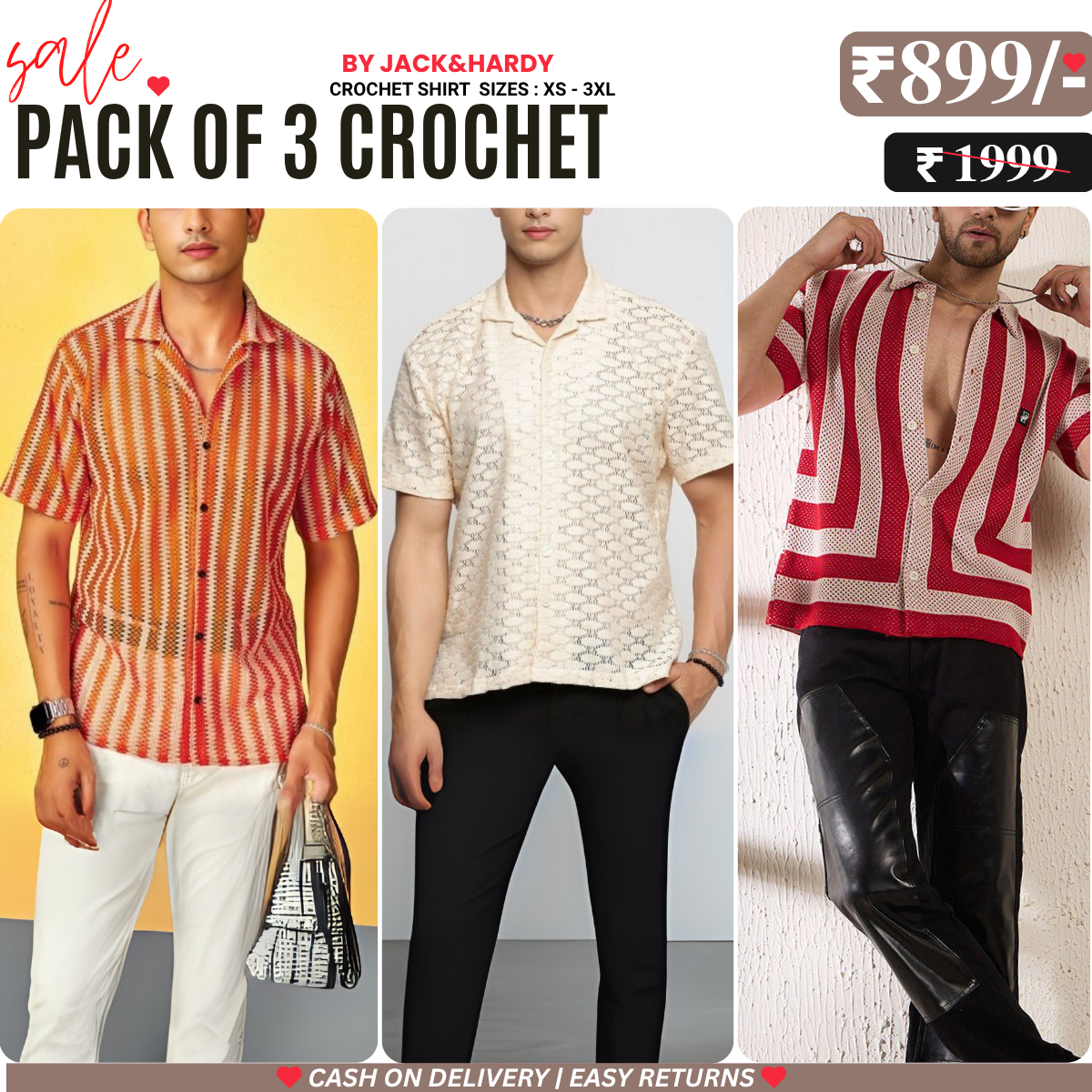 3 Pack Men's Crochet Shirts | Unique Patterns, Ultimate Comfort, Effortless Style| SC-03