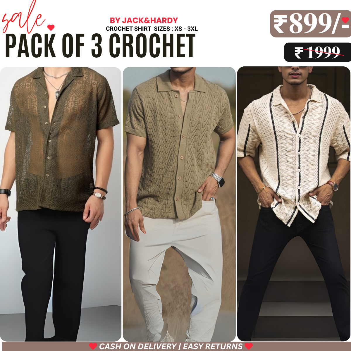3 Pack Men's Crochet Shirts | Unique Patterns, Ultimate Comfort, Effortless Style| SC-02