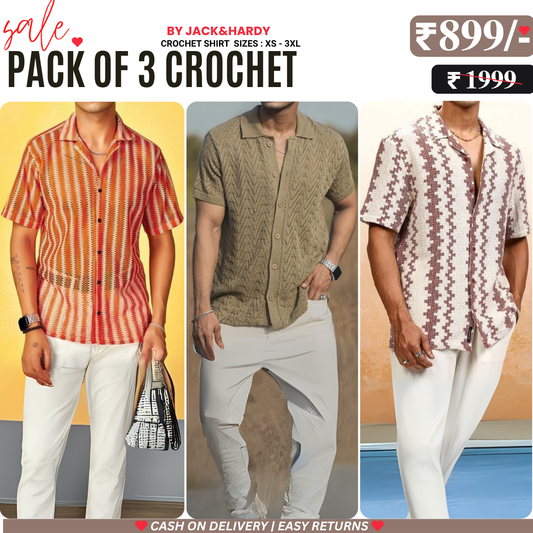 3 Pack Men's Crochet Shirts | Unique Patterns, Ultimate Comfort, Effortless Style| SC-04