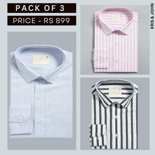 Shirt Happens: 3-Pack Men’s Stylish Formal Shirts – 100% Cotton, Full Sleeves with Pockets (FS-71)