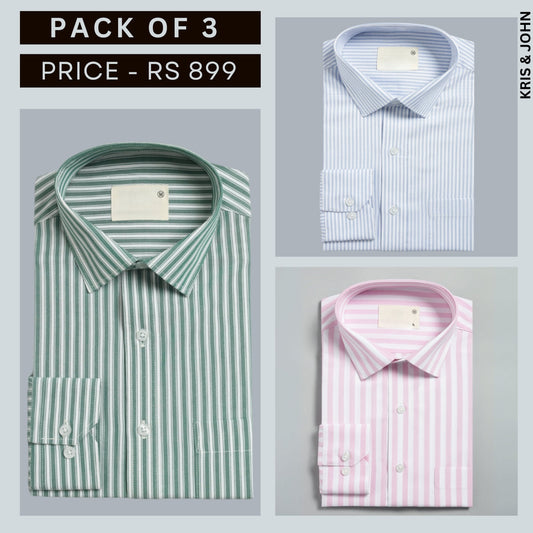 Shirt Happens: 3-Pack Men’s Stylish Formal Shirts – 100% Cotton, Full Sleeves with Pockets (FS-70)