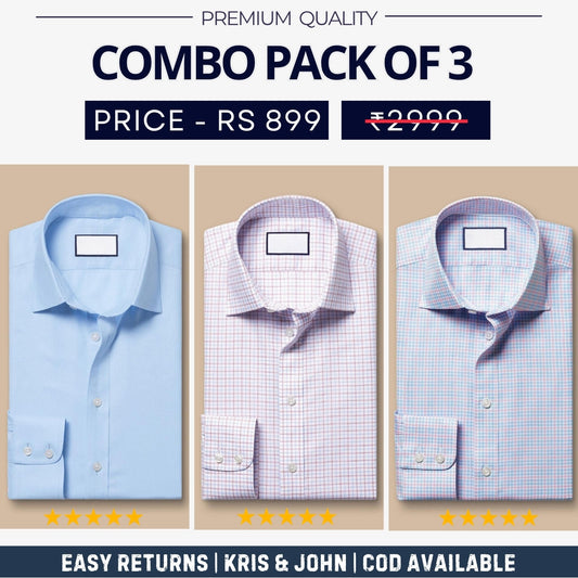 Combo Pack of 3 Men’s Formal Shirts – Stylish & Versatile Collection (Half & Full Sleeves, With/Without Pockets) (FS-54)