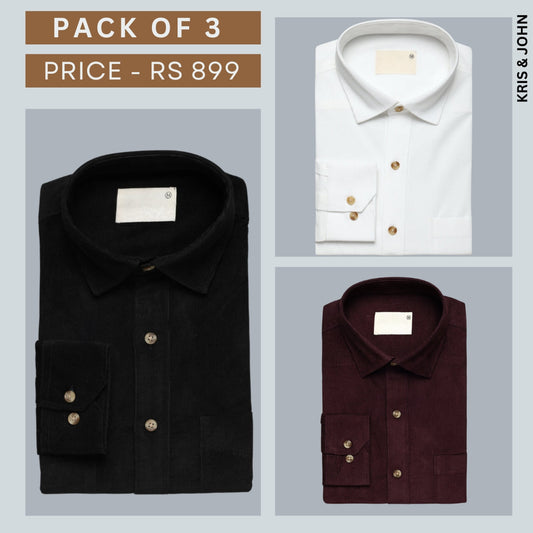 Shirt Happens: 3-Pack Menâ€™s Stylish Formal Shirts â€“ 100% Cotton, Full Sleeves with Pockets (FS-69)