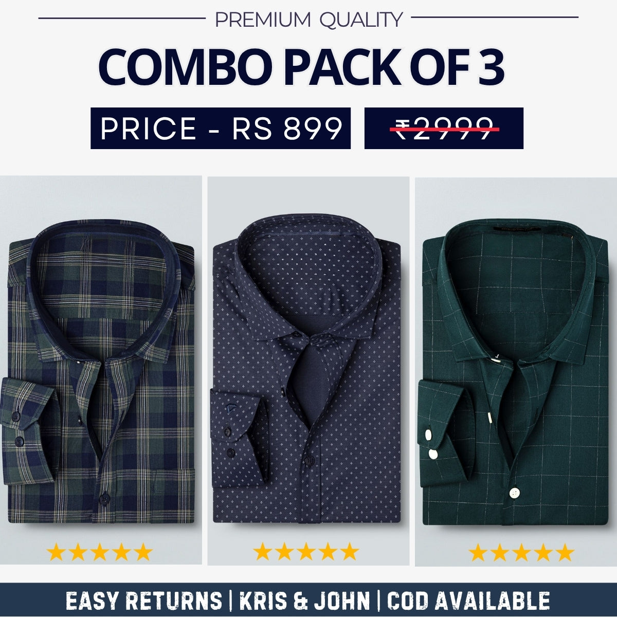 Combo Pack of 3 Menâ€™s Formal Shirts â€“ Stylish & Versatile Collection (Half & Full Sleeves, With/Without Pockets) (FS-46)