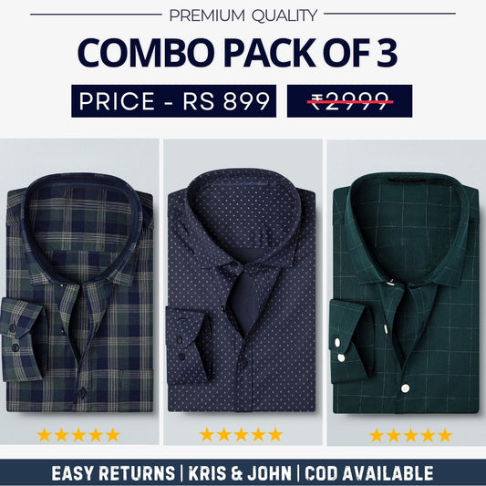 Combo Pack of 3 Menâ€™s Formal Shirts â€“ Stylish & Versatile Collection (Half & Full Sleeves, With/Without Pockets) (FS-46)