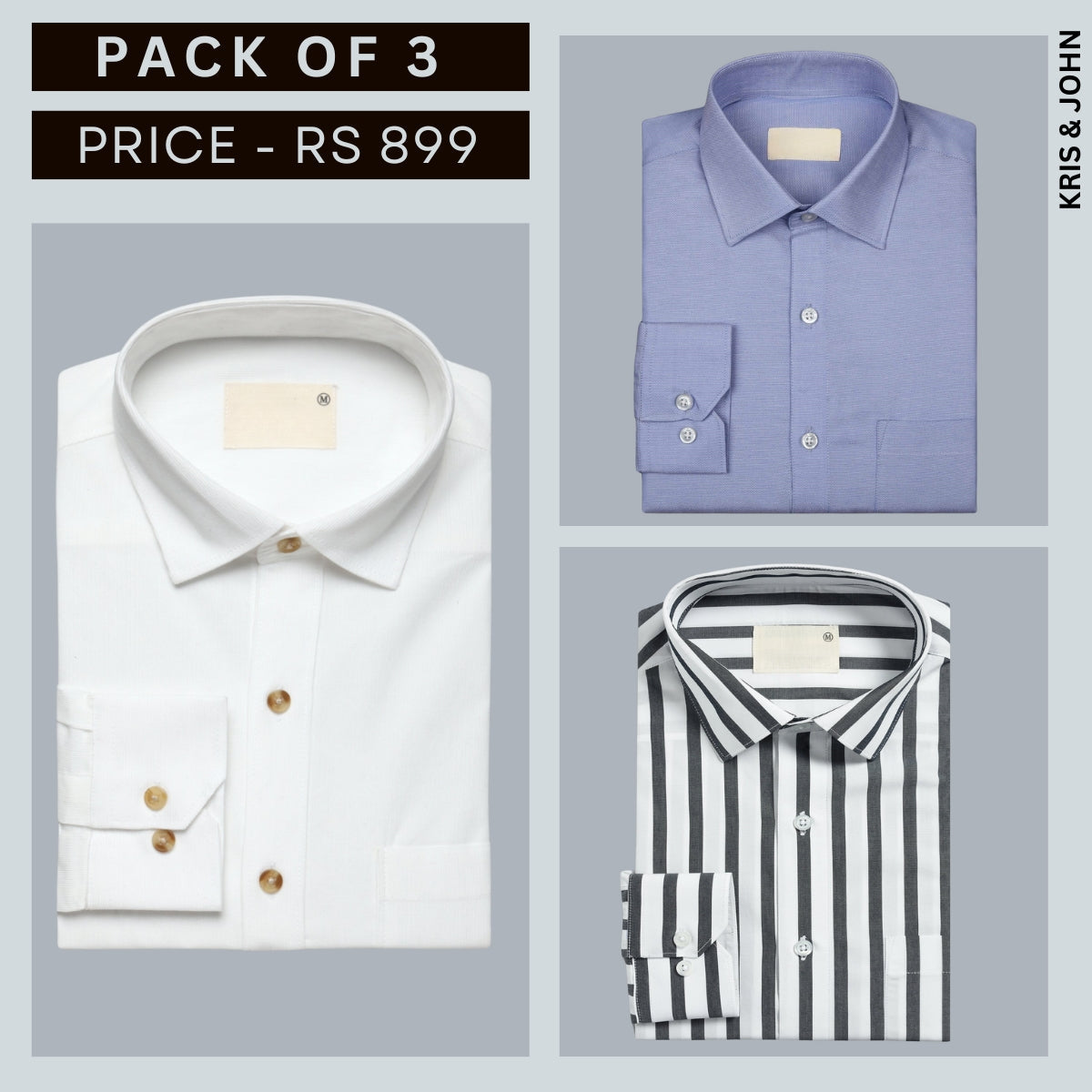 Shirt Happens: 3-Pack Menâ€™s Stylish Formal Shirts â€“ 100% Cotton, Full Sleeves with Pockets (FS-76)