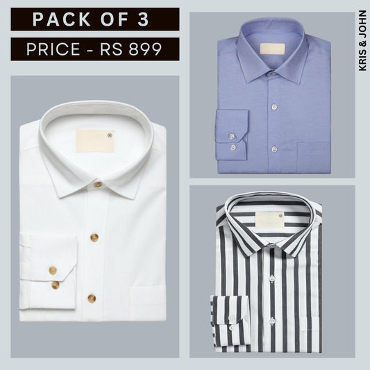 Shirt Happens: 3-Pack Menâ€™s Stylish Formal Shirts â€“ 100% Cotton, Full Sleeves with Pockets (FS-76)