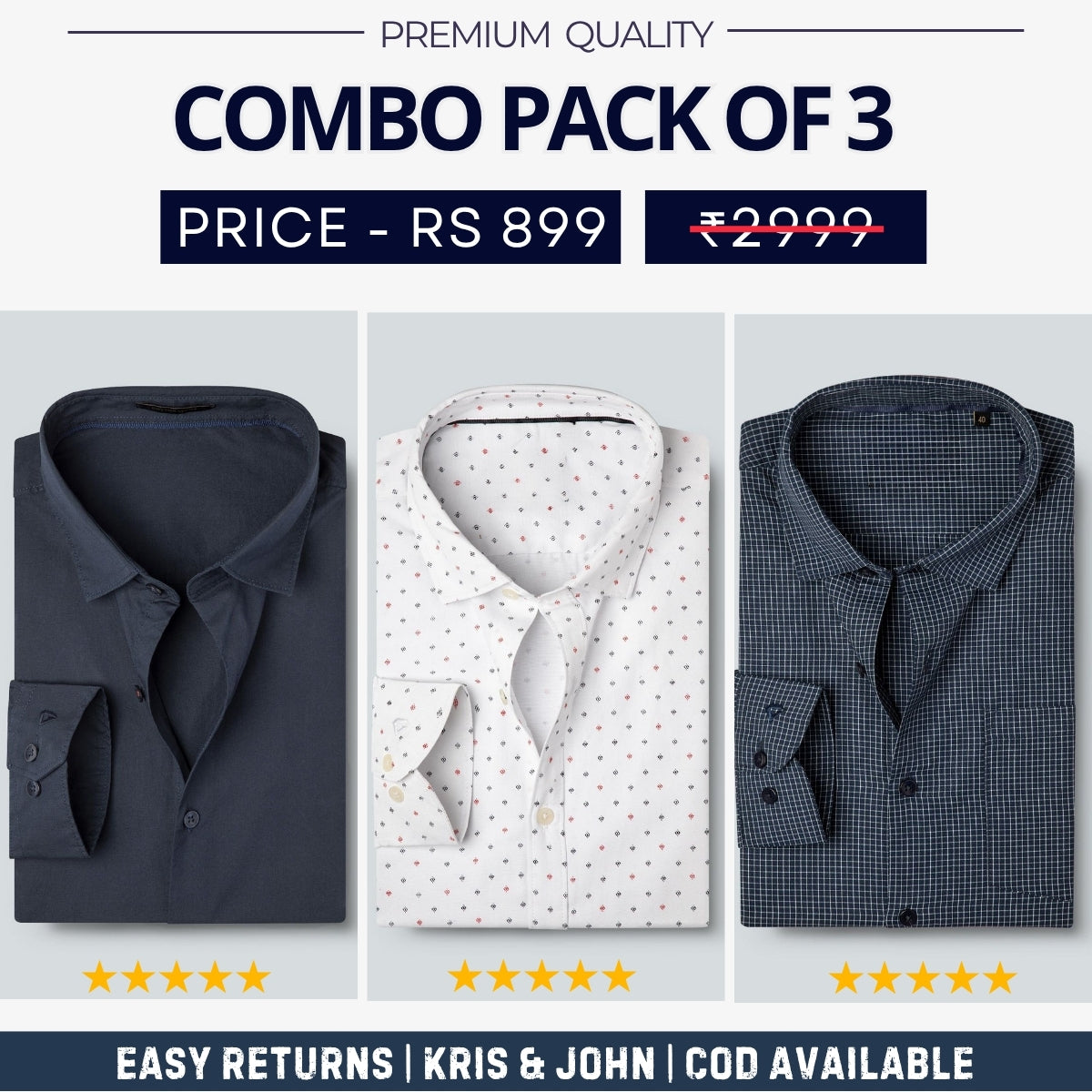 Combo Pack of 3 Menâ€™s Formal Shirts â€“ Stylish & Versatile Collection (Half & Full Sleeves, With/Without Pockets) (FS-48)