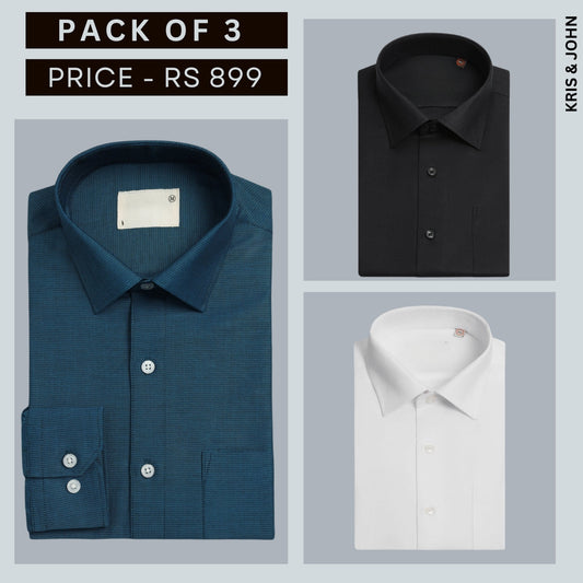 Shirt Happens: 3-Pack Menâ€™s Stylish Formal Shirts â€“ 100% Cotton, Full Sleeves with Pockets (FS-81)
