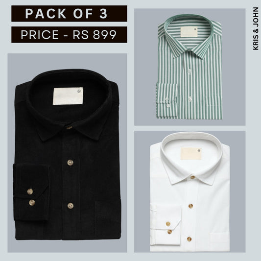 Shirt Happens: 3-Pack Men’s Stylish Formal Shirts – 100% Cotton, Full Sleeves with Pockets (FS-73)