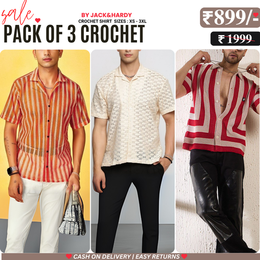 3 Pack Men's Crochet Shirts | Unique Patterns, Ultimate Comfort, Effortless Style| SC-03