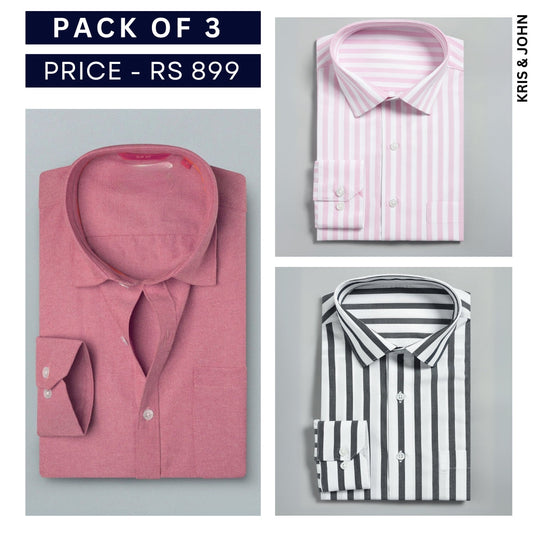 Shirt Happens: 3-Pack Men’s Stylish Formal Shirts – 100% Cotton, Full Sleeves with Pockets (FS-60)