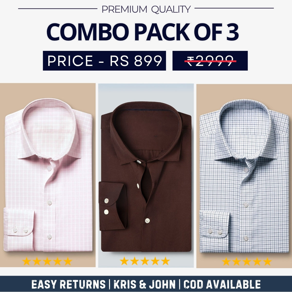 Combo Pack of 3 Menâ€™s Formal Shirts â€“ Stylish & Versatile Collection (Half & Full Sleeves, With/Without Pockets) (FS-78)
