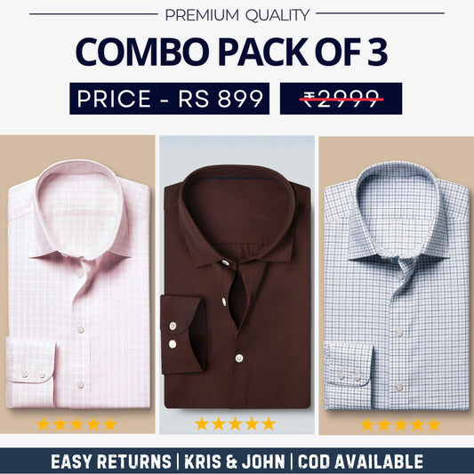 Combo Pack of 3 Menâ€™s Formal Shirts â€“ Stylish & Versatile Collection (Half & Full Sleeves, With/Without Pockets) (FS-78)