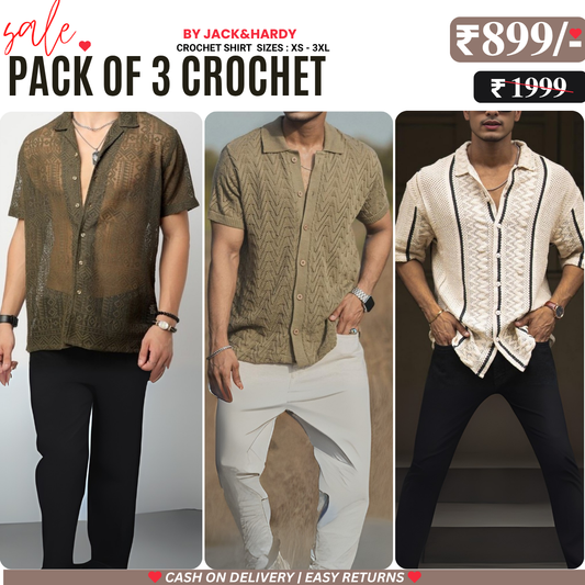 3 Pack Men's Crochet Shirts | Unique Patterns, Ultimate Comfort, Effortless Style| SC-02
