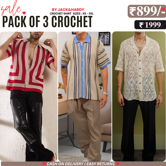 3 Pack Men's Crochet Shirts | Unique Patterns, Ultimate Comfort, Effortless Style| SC-01