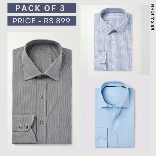 Shirt Happens: 3-Pack Men’s Stylish Formal Shirts – 100% Cotton, Full Sleeves with Pockets (FS-62)