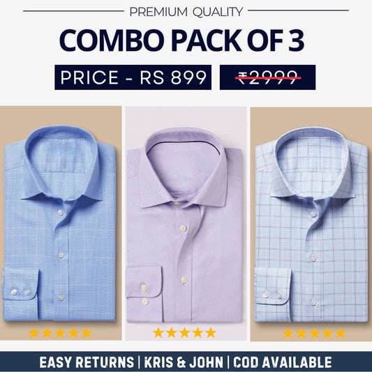 Combo Pack of 3 Menâ€™s Formal Shirts â€“ Stylish & Versatile Collection (Half & Full Sleeves, With/Without Pockets) (FS-80)
