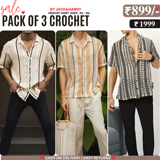 3 Pack Men's Crochet Shirts | Unique Patterns, Ultimate Comfort, Effortless Style| SC-10