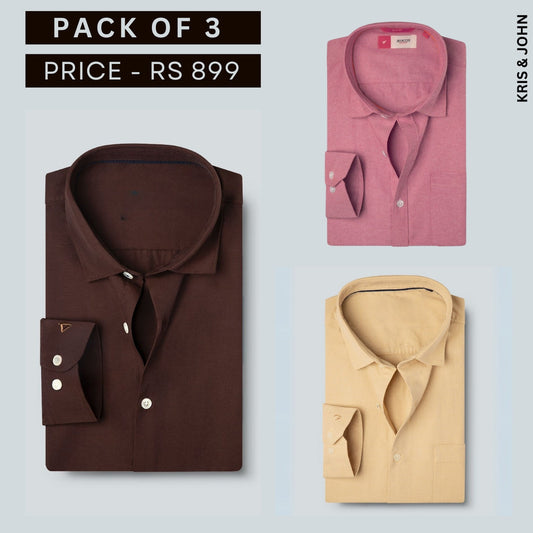 Shirt Happens: 3-Pack Men’s Stylish Formal Shirts – 100% Cotton, Full Sleeves with Pockets (FS-63)