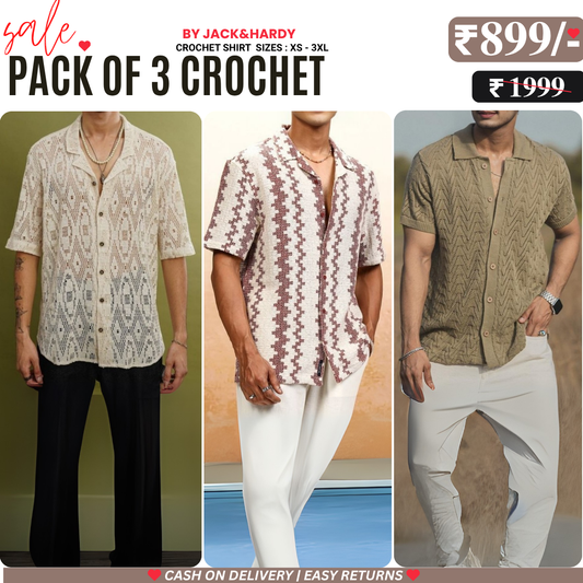 3 Pack Men's Crochet Shirts | Unique Patterns, Ultimate Comfort, Effortless Style| SC-09