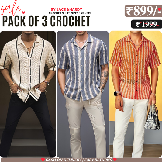 3 Pack Men's Crochet Shirts | Unique Patterns, Ultimate Comfort, Effortless Style| SC-08