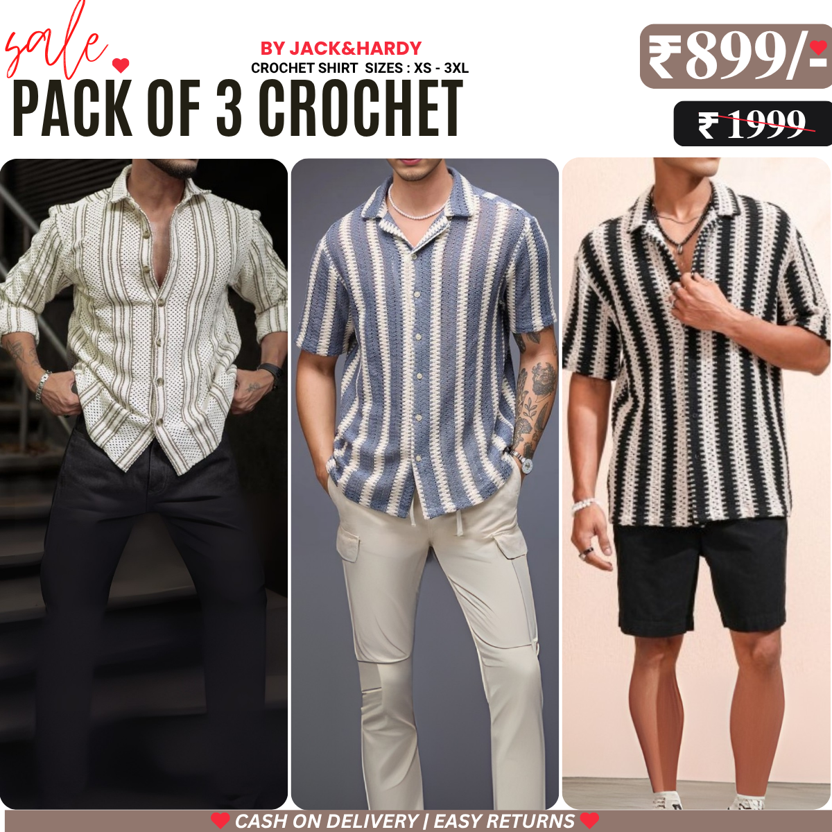 3 Pack Men's Crochet Shirts | Unique Patterns, Ultimate Comfort, Effortless Style| SC-07