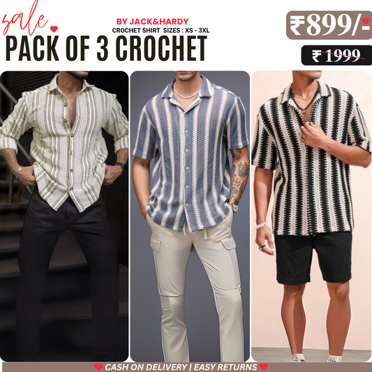 3 Pack Men's Crochet Shirts | Unique Patterns, Ultimate Comfort, Effortless Style| SC-07