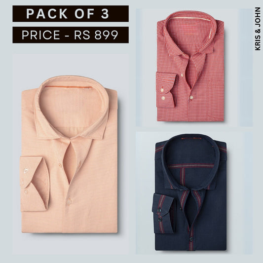Shirt Happens: 3-Pack Men’s Stylish Formal Shirts – 100% Cotton, Full Sleeves with Pockets (FS-65)