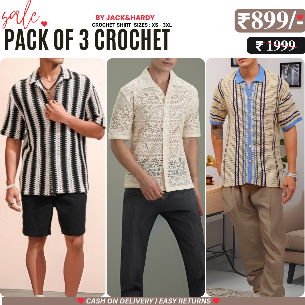 3 Pack Men's Crochet Shirts | Unique Patterns, Ultimate Comfort, Effortless Style| SC-06