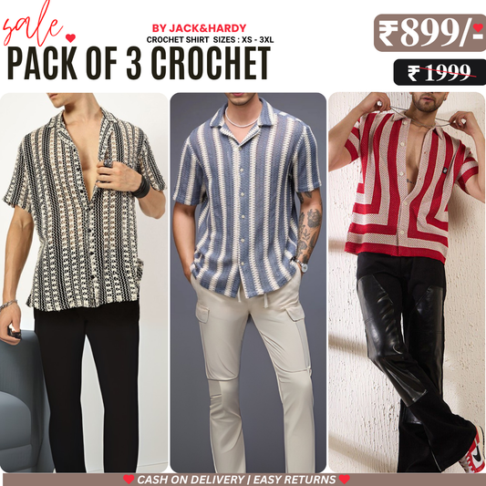 3 Pack Men's Crochet Shirts | Unique Patterns, Ultimate Comfort, Effortless Style| SC-05